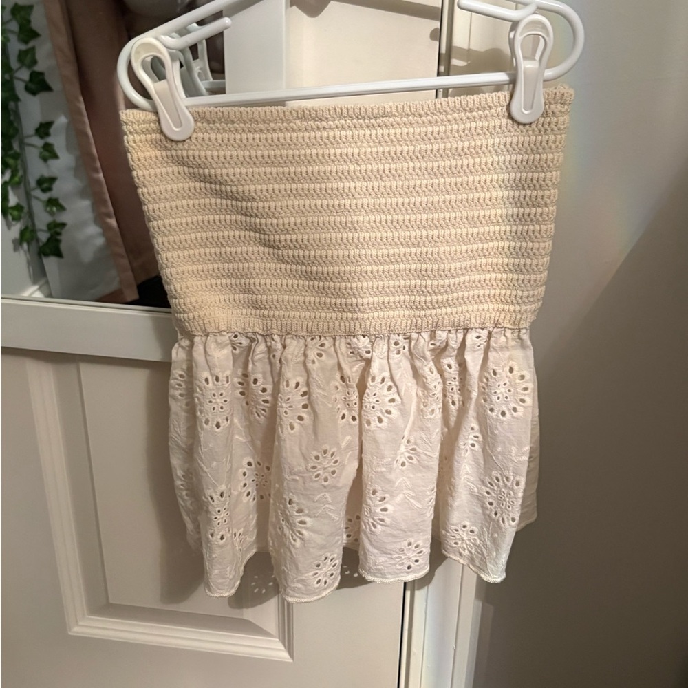 Zara Cream Crochet Strapless Knotted Top - Picture 2 of 2